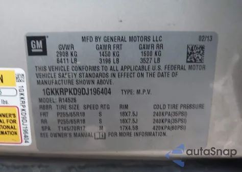 2013 GMC Acadia Sle-2 from USA, damaged, VIN 1GKKRPKD9DJ196404